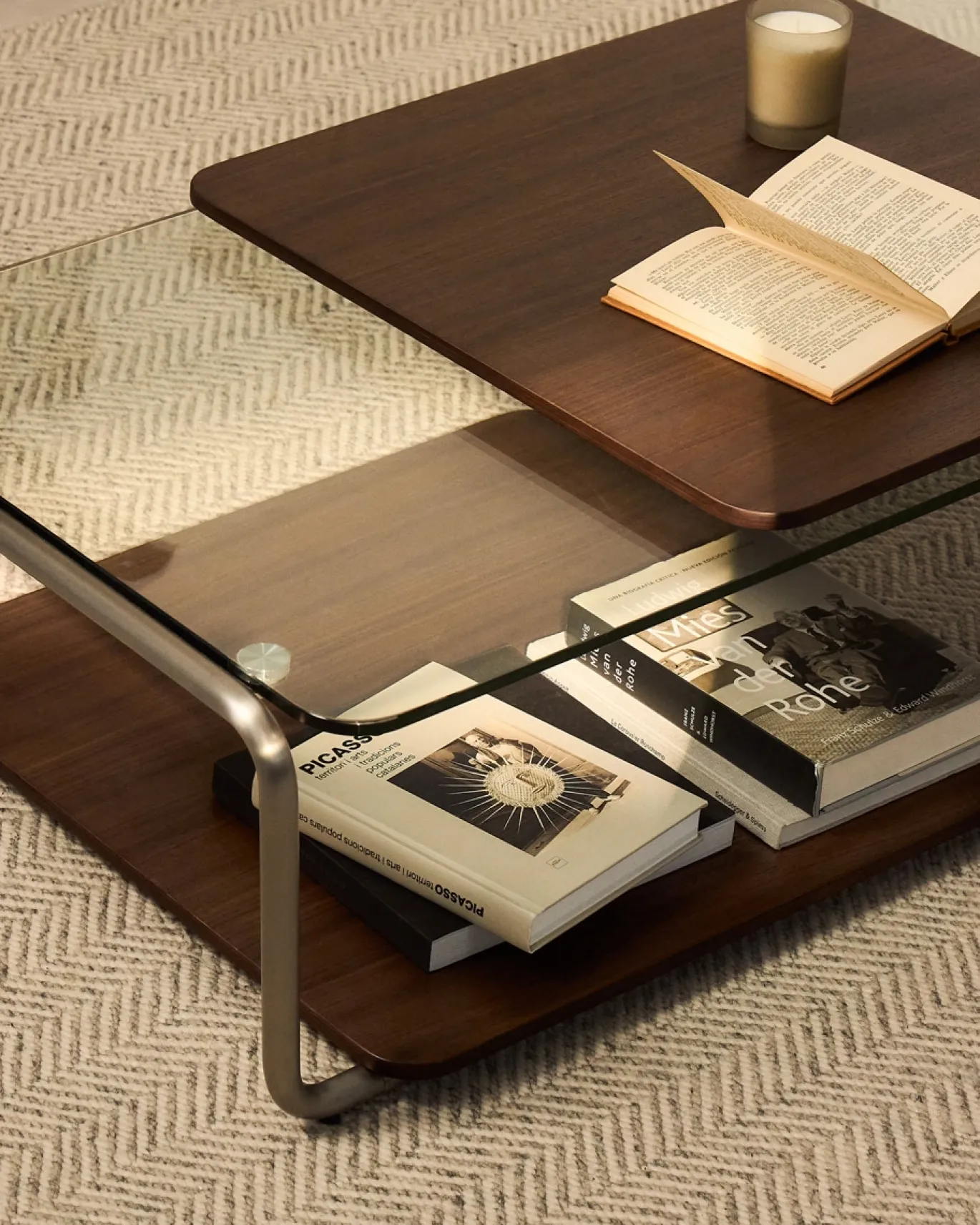 Kave Home Salontafel Tarsel Gehard Glas Met Walnootfineer 140x60cm