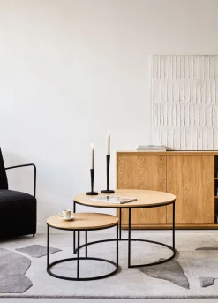 Kave Home Salontafel Yoana Set van 2 Naturel Eikenfineer Ø80cm/ø50cm