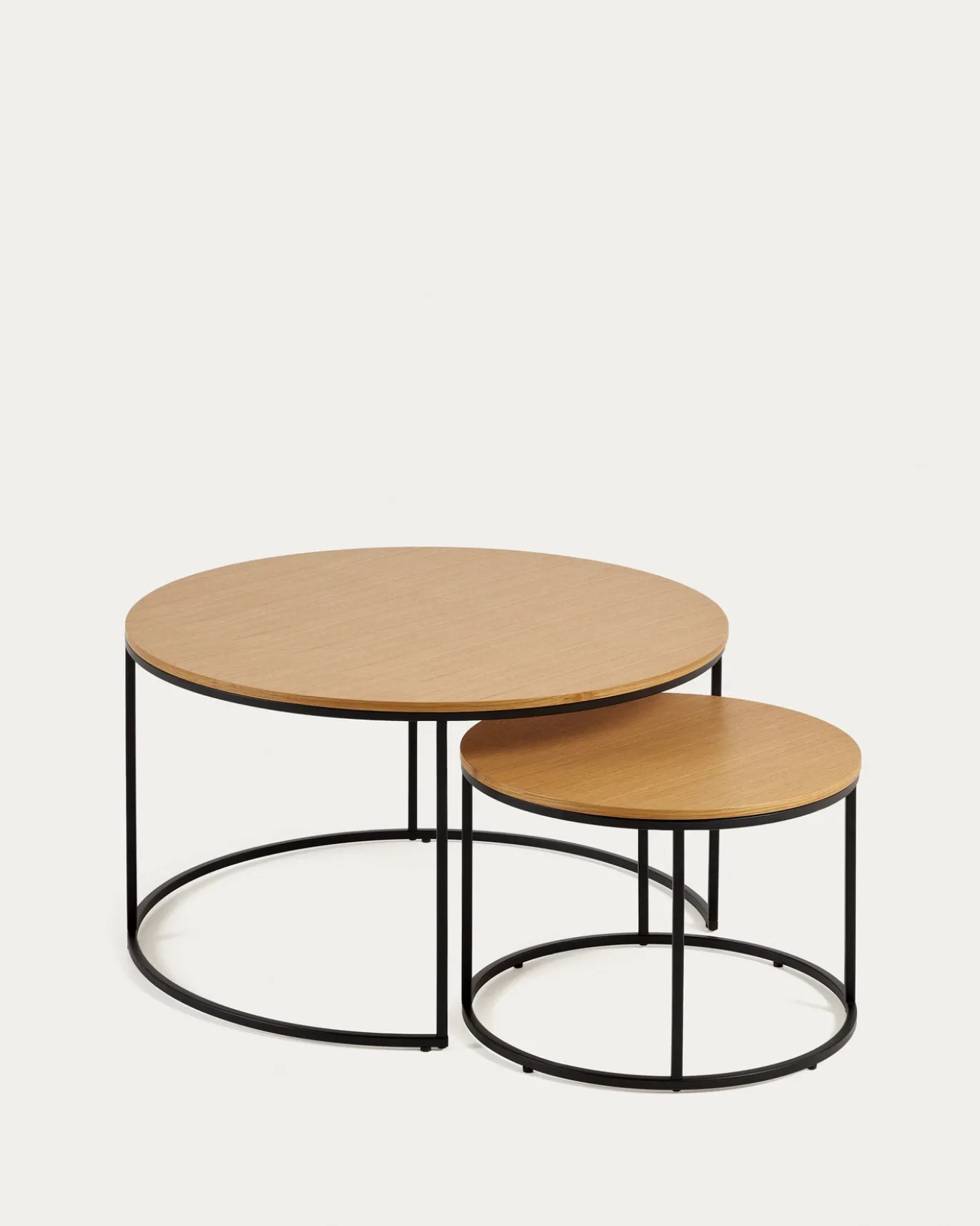 Kave Home Salontafel Yoana Set van 2 Naturel Eikenfineer Ø80cm/ø50cm