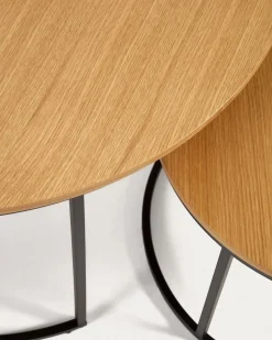 Kave Home Salontafel Yoana Set van 2 Naturel Eikenfineer Ø80cm/ø50cm