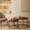 Kave Home Salontafel Yoana Set van 2 Bruin Walnootfineer Ø80cm/ø50cm