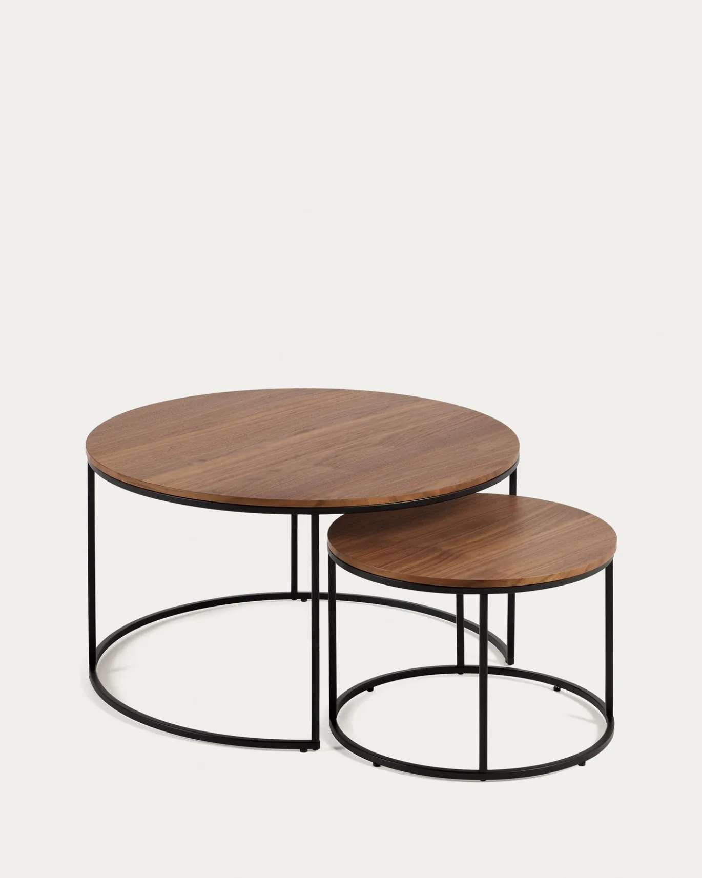 Kave Home Salontafel Yoana Set van 2 Bruin Walnootfineer Ø80cm/ø50cm