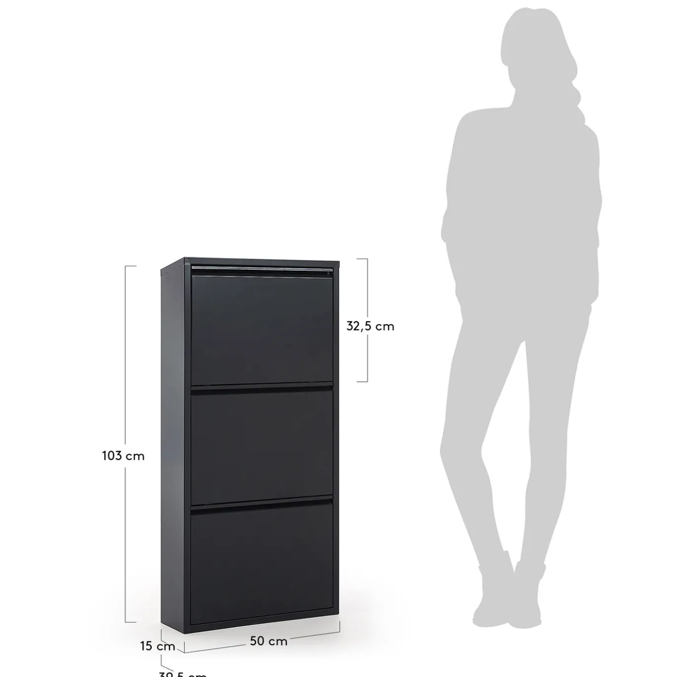 Kave Home Schoenenkast Ode 50x103cm 3 Deuren Zwart