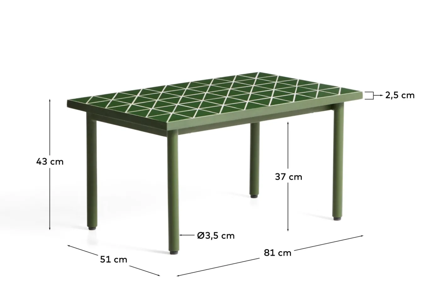 Kave Home Sidetable Maurina Staal Tegels Groen 81cm