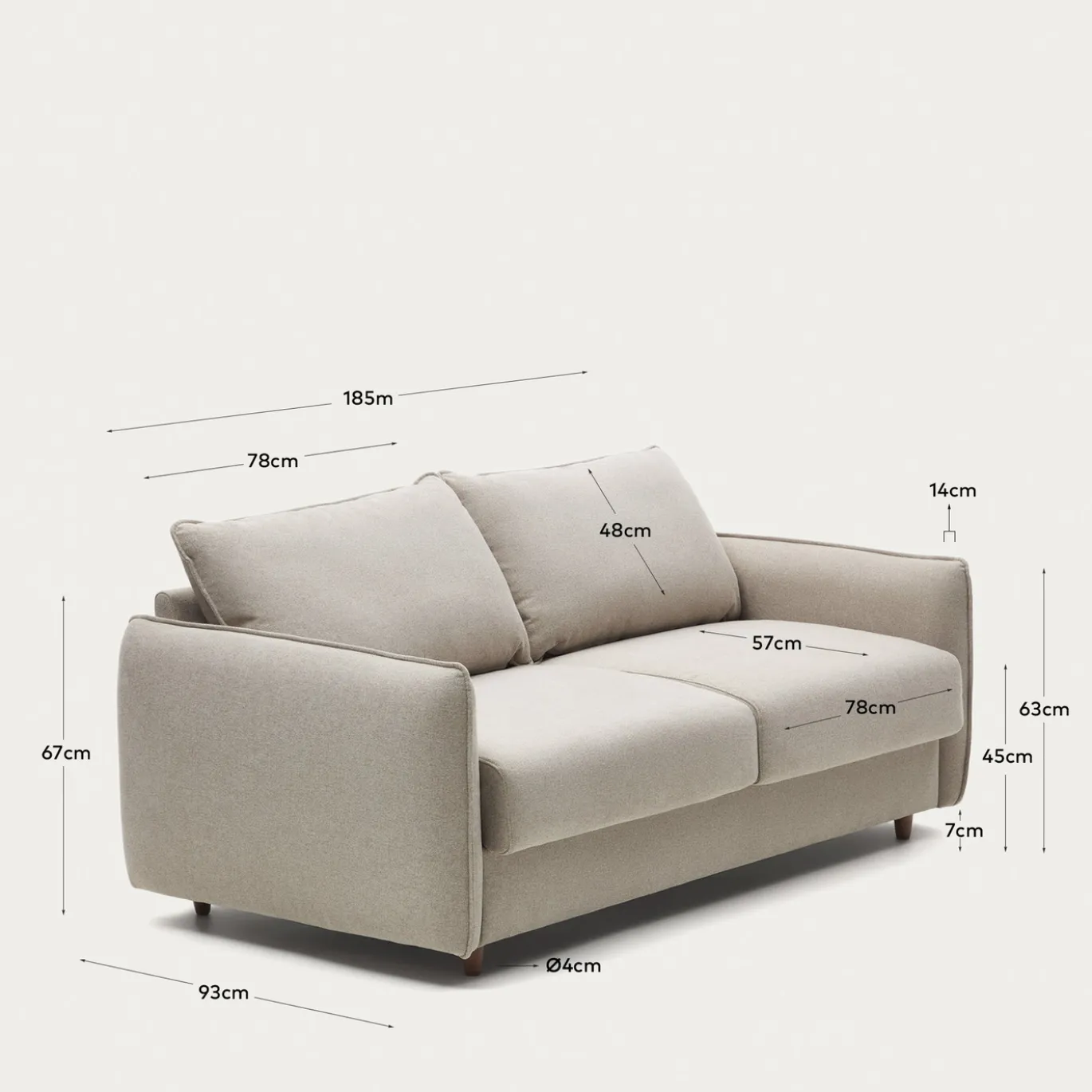 Kave Home Slaapbank Carlota 2-Zits Beige Chenille 185cm
