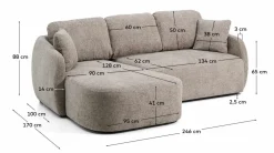 Kave Home Slaapbank Laira 3-Zits Chaise Longue Links Taupe 246cm