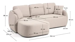 Kave Home Slaapbank Laira 3-Zits Chaise Longue Links Beige 246cm