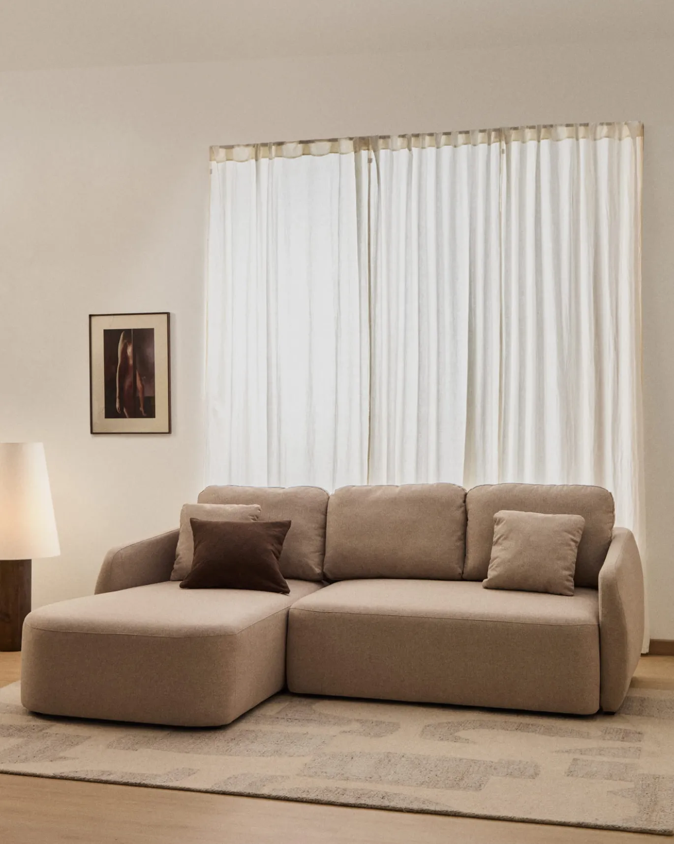 Kave Home Slaapbank Laira 3-Zits Chaise Longue Links Beige 246cm