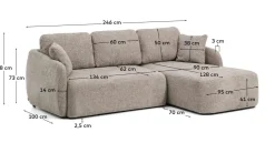 Kave Home Slaapbank Laira 3-Zits Chaise Longue Rechts Taupe 246cm