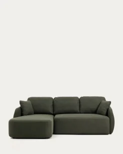 Kave Home Slaapbank Laira 3-Zits Chaise Longue Links Donkergroen 246cm