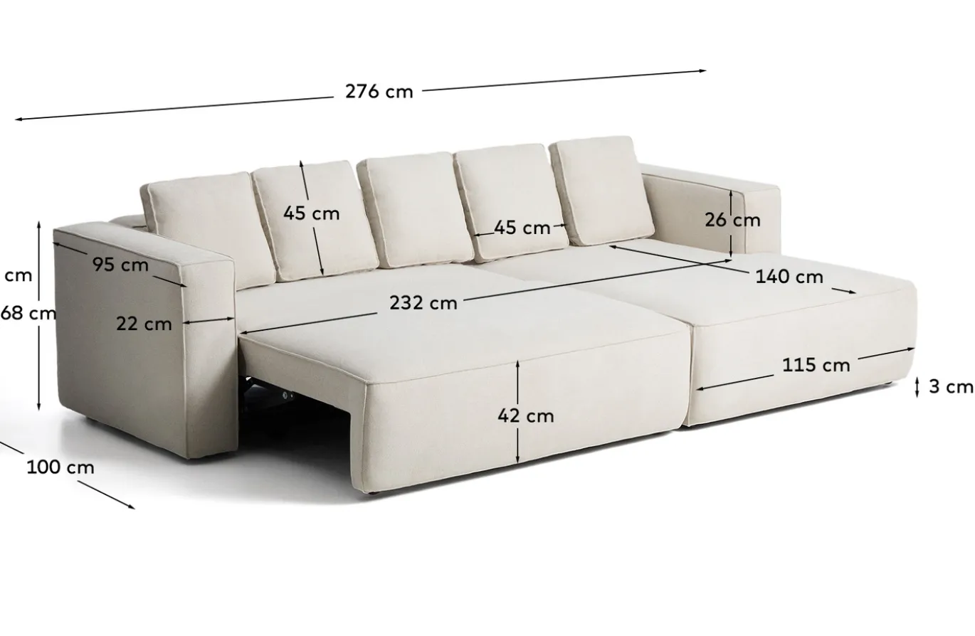 Kave Home Slaapbank Marela Chaise Longue Rechts Chenille Beige 276cm