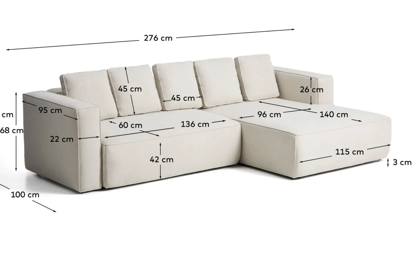 Kave Home Slaapbank Marela Chaise Longue Rechts Chenille Beige 276cm