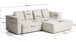 Kave Home Slaapbank Marela Chaise Longue Rechts Chenille Beige 236cm