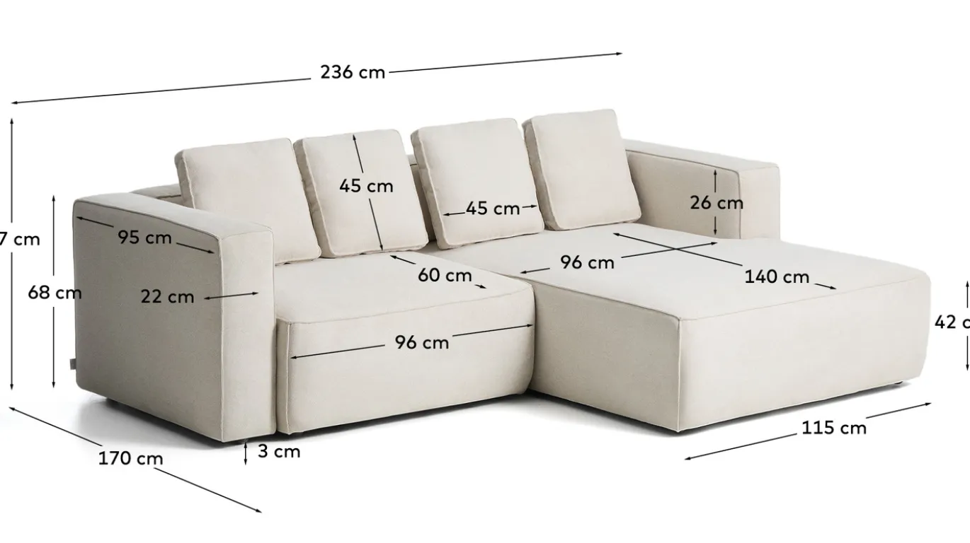 Kave Home Slaapbank Marela Chaise Longue Rechts Chenille Beige 236cm