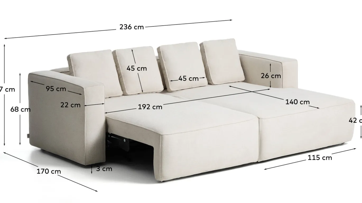 Kave Home Slaapbank Marela Chaise Longue Rechts Chenille Beige 236cm