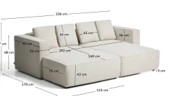 Kave Home Slaapbank Marela Chaise Longue Links Chenille Beige 236cm