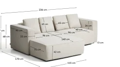 Kave Home Slaapbank Marela Chaise Longue Links Chenille Beige 236cm