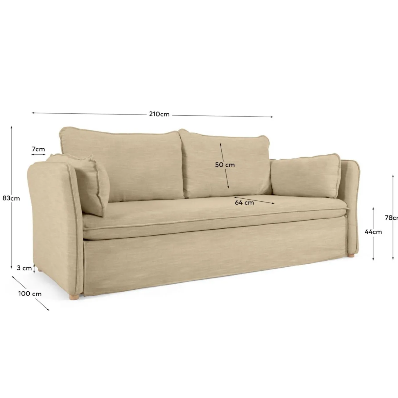 Kave Home Slaapbank Tanit Beige Massief Beukenhout 210cm