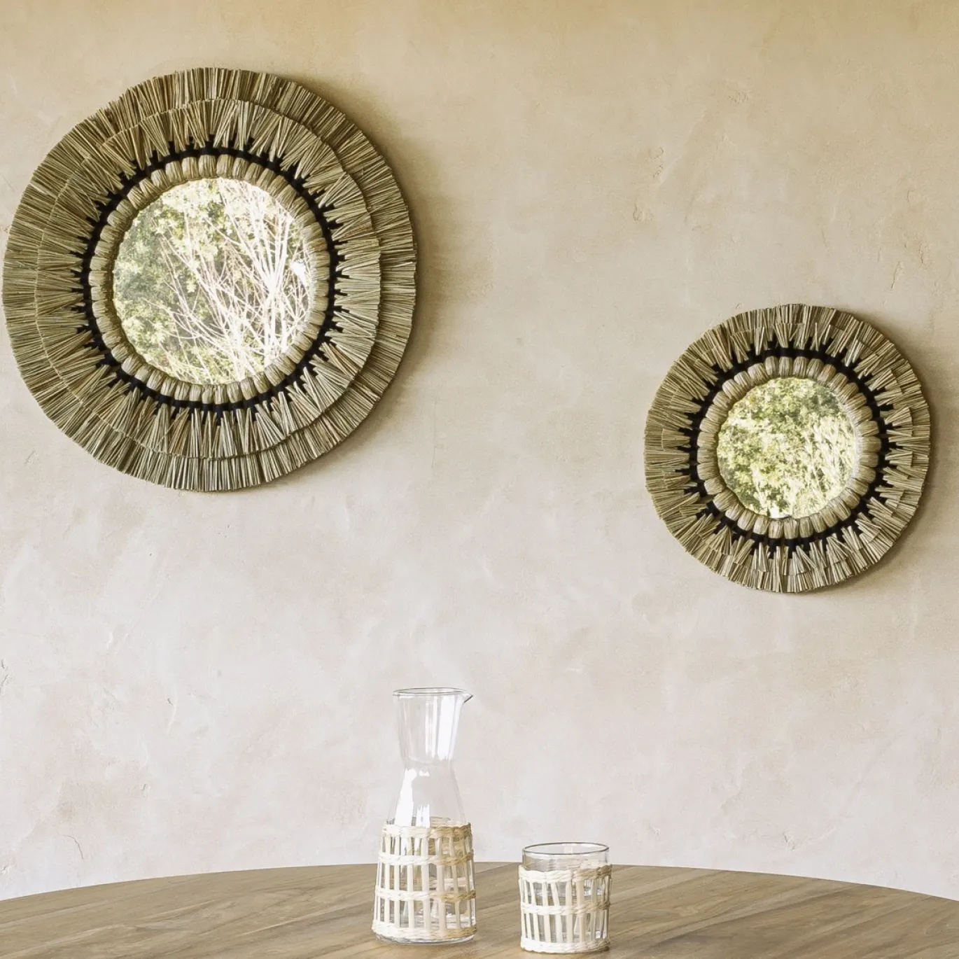 Kave Home Spiegel Akila Rond Katoen En Touw Groen/zwart Ø40cm
