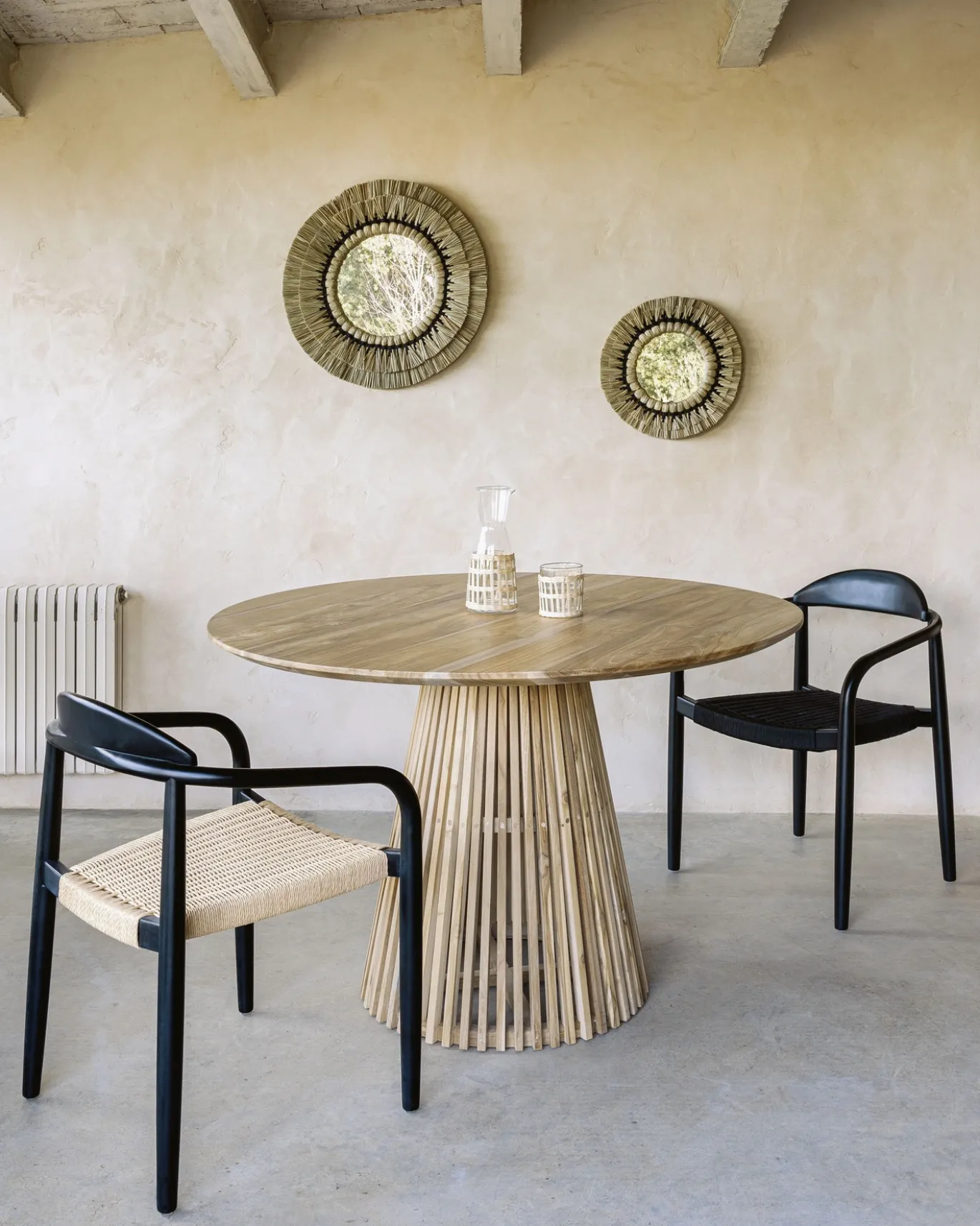 Kave Home Spiegel Akila Rond Katoen En Touw Groen/zwart Ø40cm