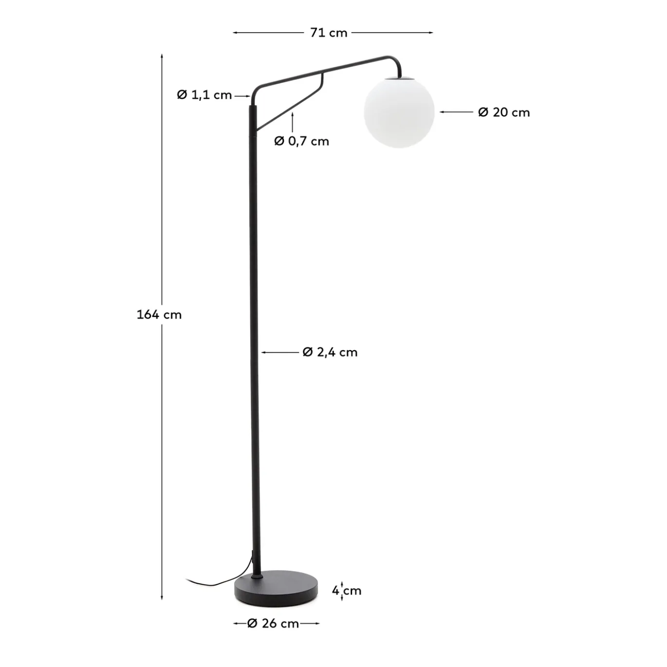 Kave Home Staande Lamp Eilo Zwart Staal en Gepolijst Glas