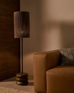 Kave Home Staande Lamp Kor Acaciahout Donkerbruin Jute
