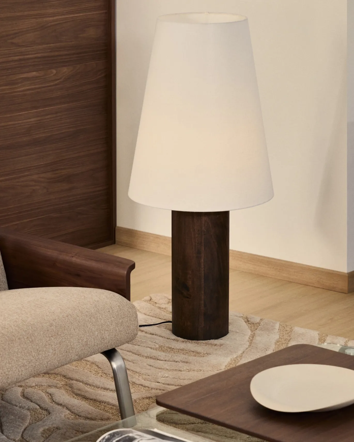 Kave Home Staande Lamp Marga Rubberhout Beige/Walnoot