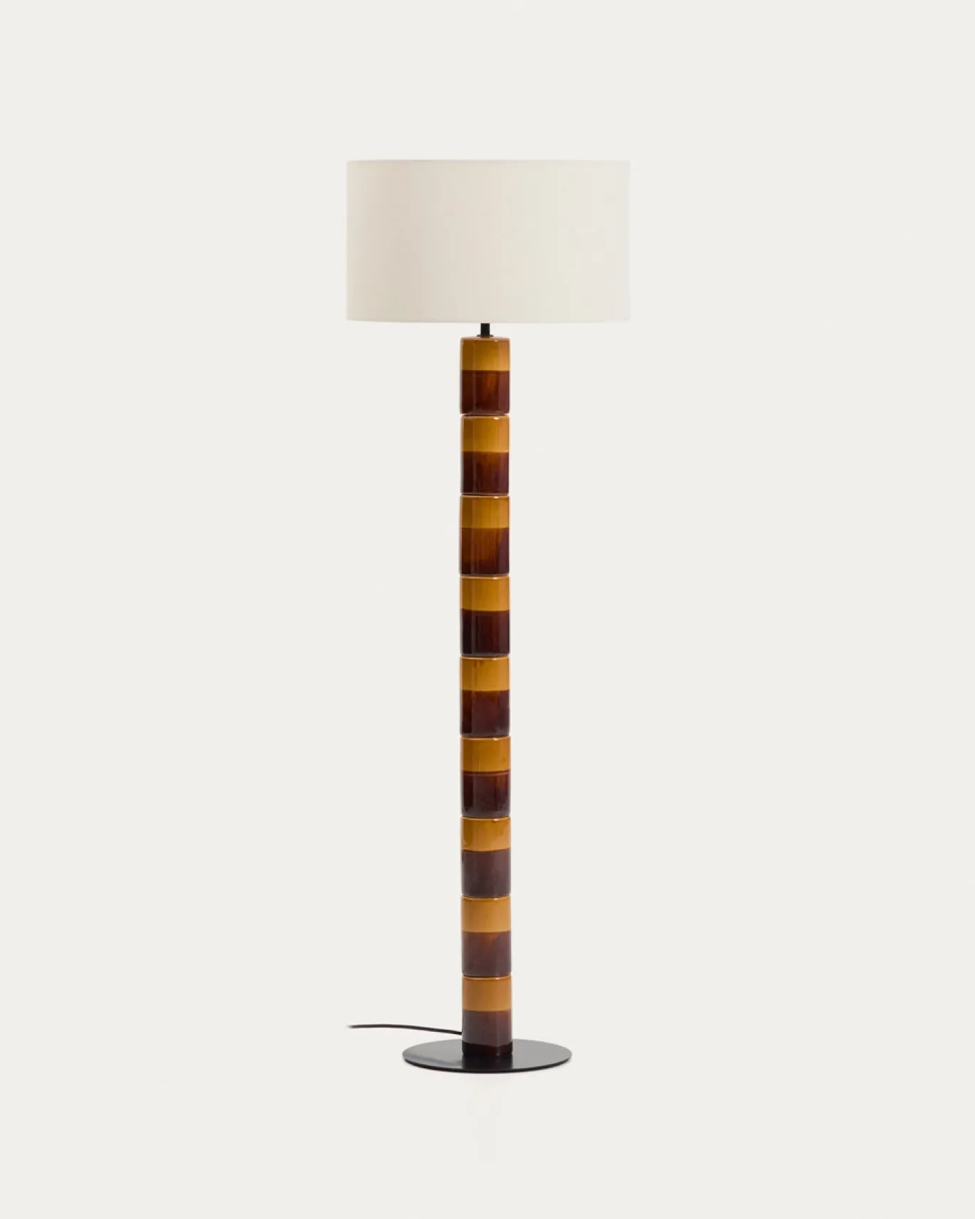 Kave Home Staande Lamp Mavran Keramiek Bruin en Mosterdgeel Katoen