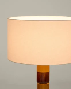 Kave Home Staande Lamp Mavran Keramiek Bruin en Mosterdgeel Katoen
