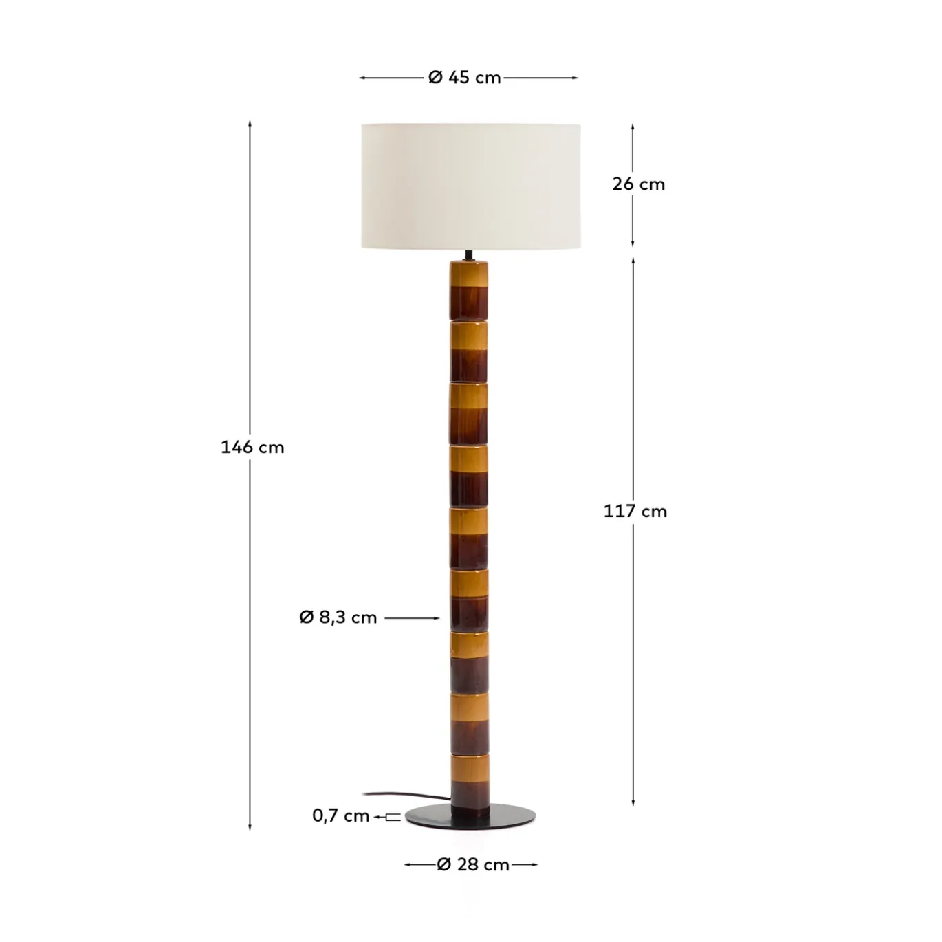 Kave Home Staande Lamp Mavran Keramiek Bruin en Mosterdgeel Katoen