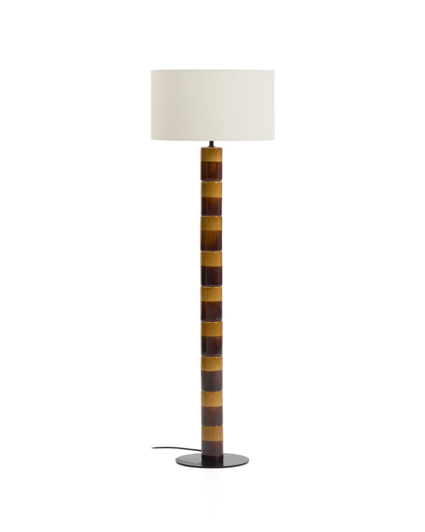 Kave Home Staande Lamp Mavran Keramiek Bruin en Mosterdgeel Katoen