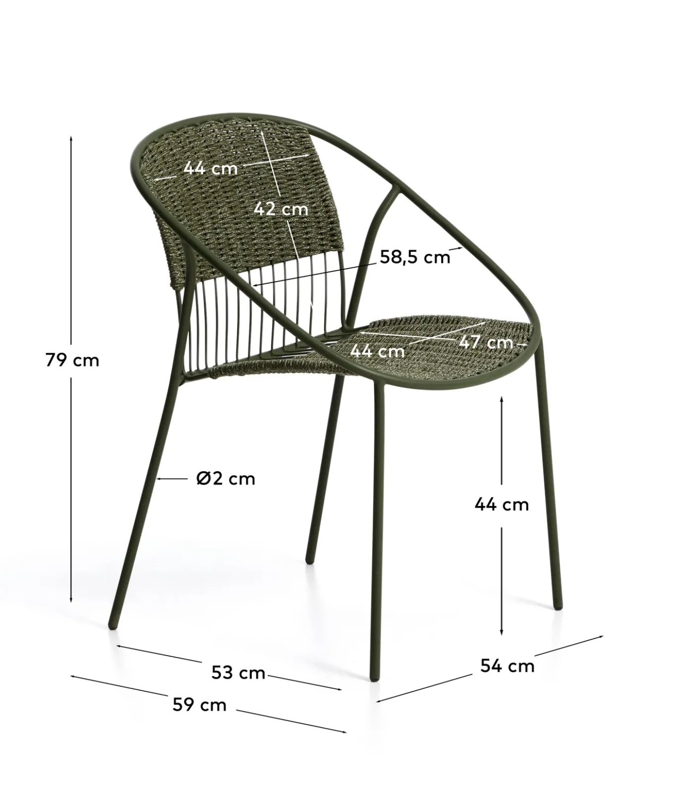 Kave Home Stapelbare Tuinstoel Atrani Staal/Touw Groen