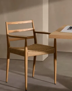 Kave Home Stoel Analy Met Armleuning Massief Eikenhout Naturel