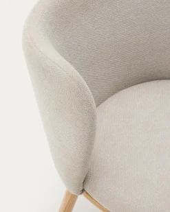 Kave Home Stoel Ciselia Beige Chenille en Essenhout