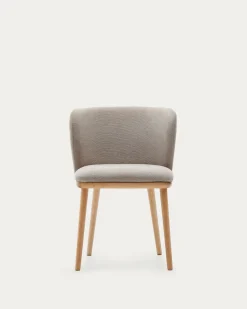 Kave Home Stoel Ciselia Bruin Chenille en Essenhout