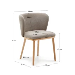Kave Home Stoel Ciselia Bruin Chenille en Essenhout