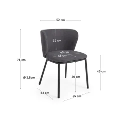 Kave Home Stoel Ciselia Donkergrijs Chenille