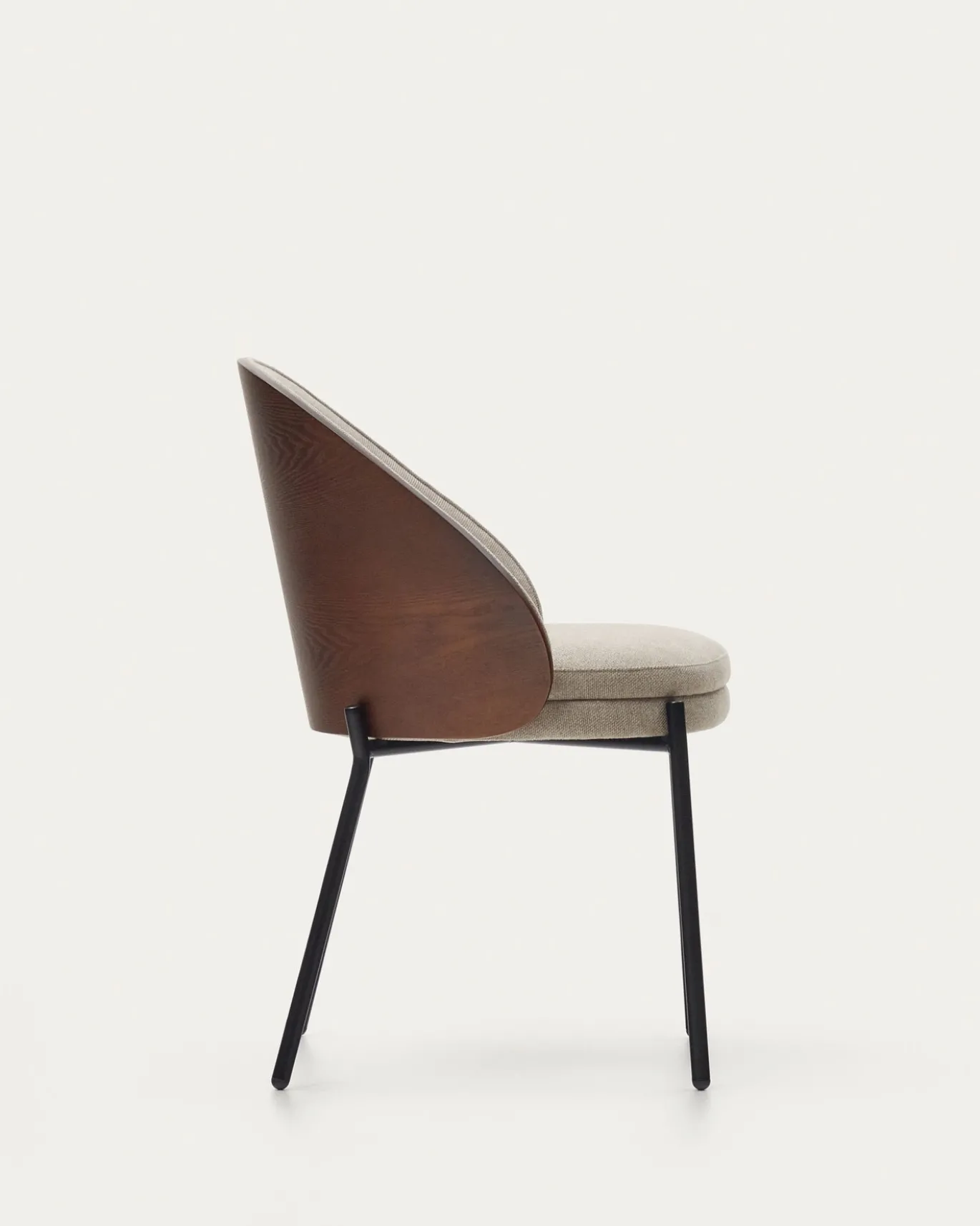 Kave Home Stoel Eamy Lichtbruin Chenille en Bruin Essenhoutfineer