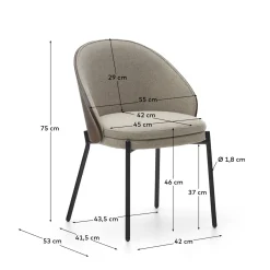 Kave Home Stoel Eamy Lichtbruin Chenille en Bruin Essenhoutfineer
