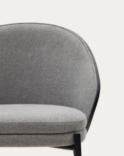 Kave Home Stoel Eamy Lichtgrijs Chenille en Zwart Essenhoutfineer