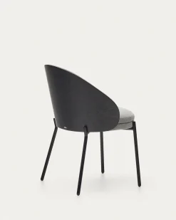 Kave Home Stoel Eamy Lichtgrijs Chenille en Zwart Essenhoutfineer