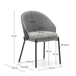 Kave Home Stoel Eamy Lichtgrijs Chenille en Zwart Essenhoutfineer