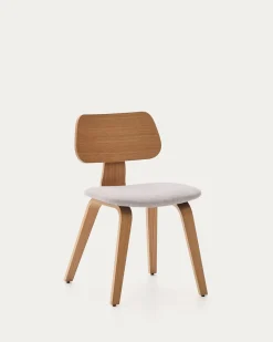 Kave Home Stoel Gena Beige Chenille met Eikenfineer en Rubberhout