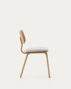 Kave Home Stoel Gena Beige Chenille met Eikenfineer en Rubberhout