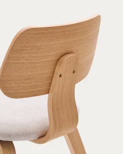 Kave Home Stoel Gena Beige Chenille met Eikenfineer en Rubberhout