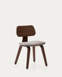 Kave Home Stoel Gena Beige Chenille met Walnootfineer en Rubberhout