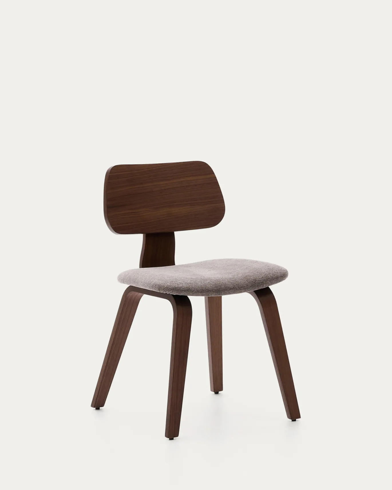 Kave Home Stoel Gena Beige Chenille met Walnootfineer en Rubberhout