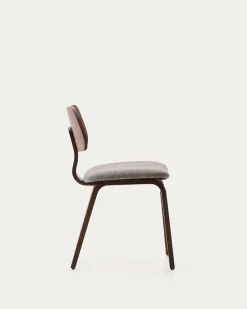 Kave Home Stoel Gena Beige Chenille met Walnootfineer en Rubberhout