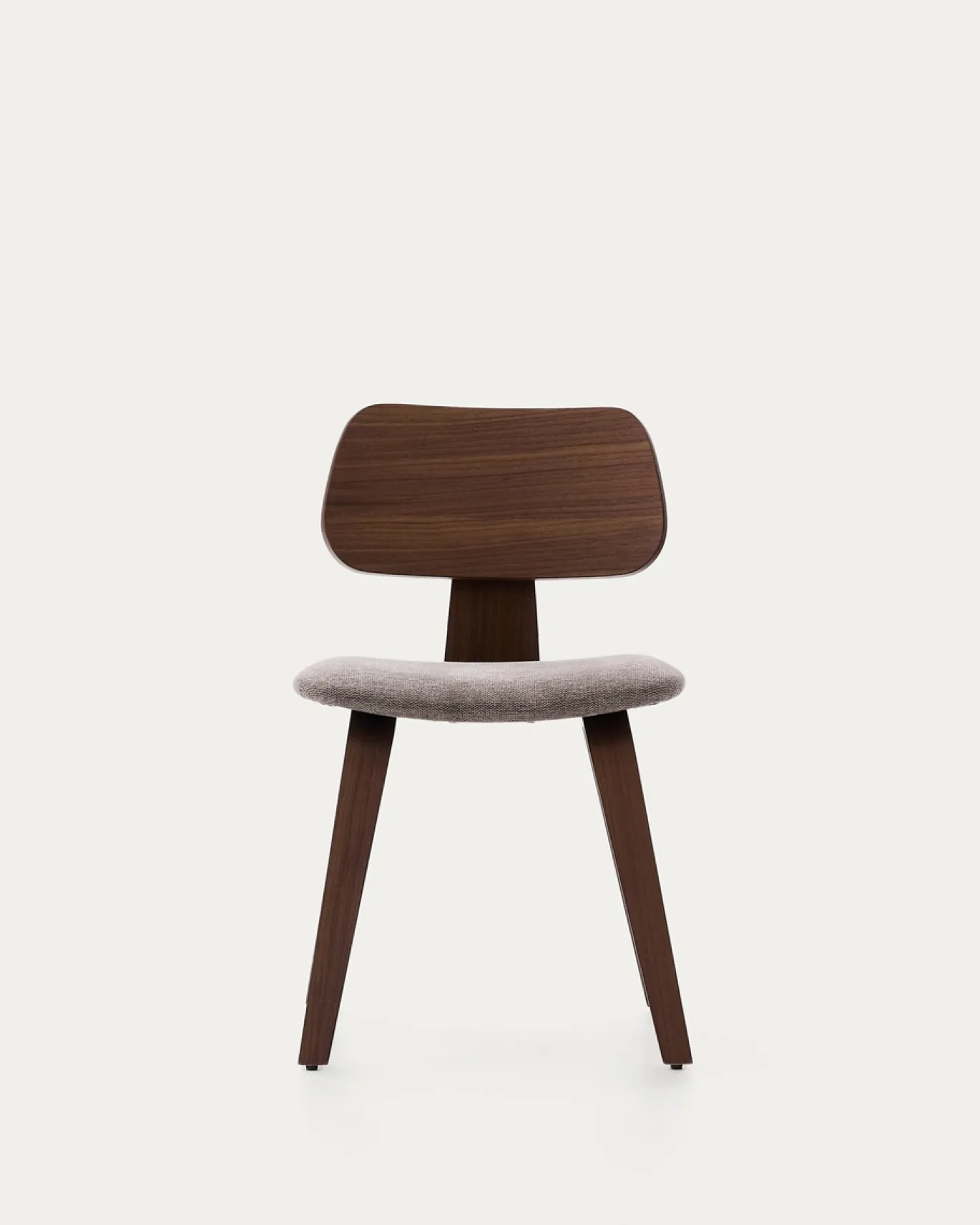 Kave Home Stoel Gena Beige Chenille met Walnootfineer en Rubberhout