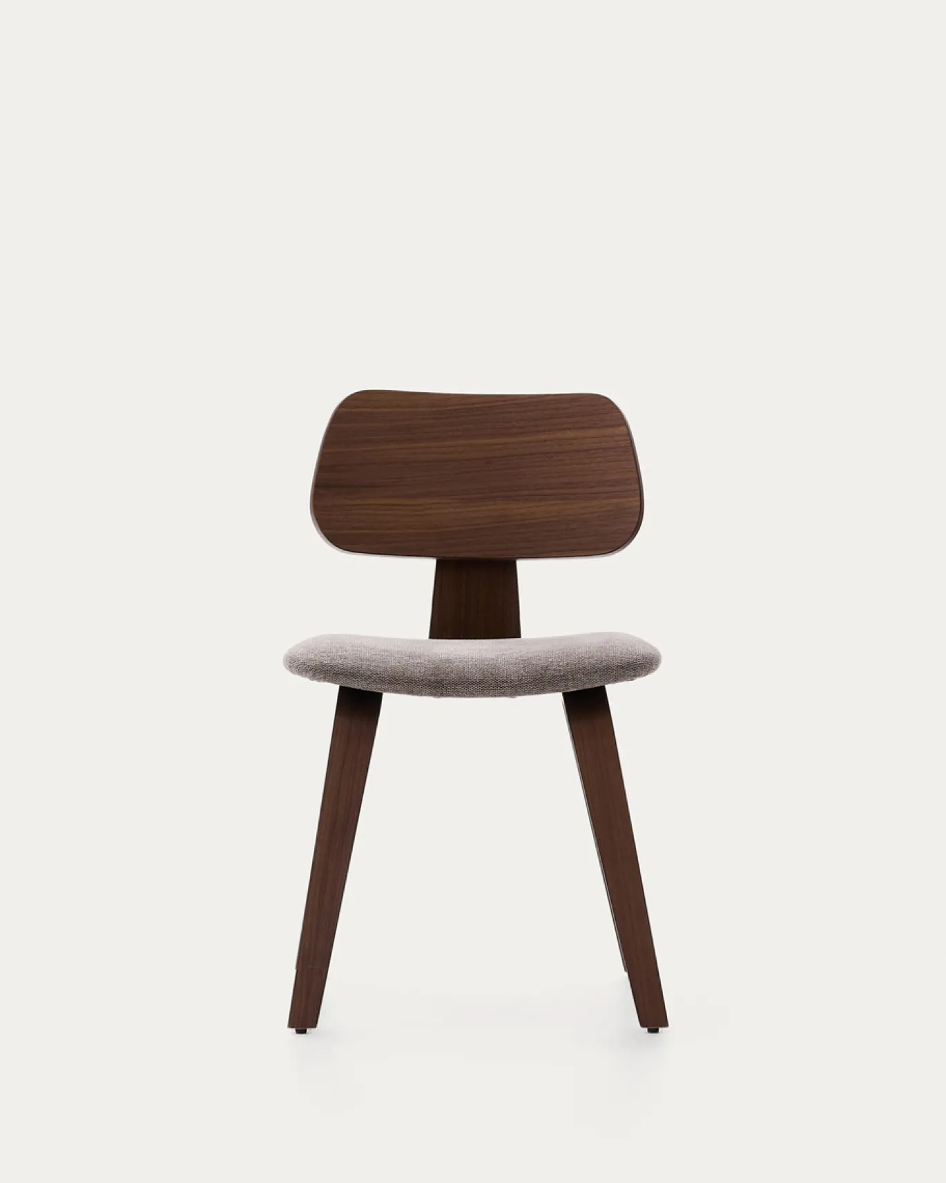 Kave Home Stoel Gena Beige Chenille met Walnootfineer en Rubberhout
